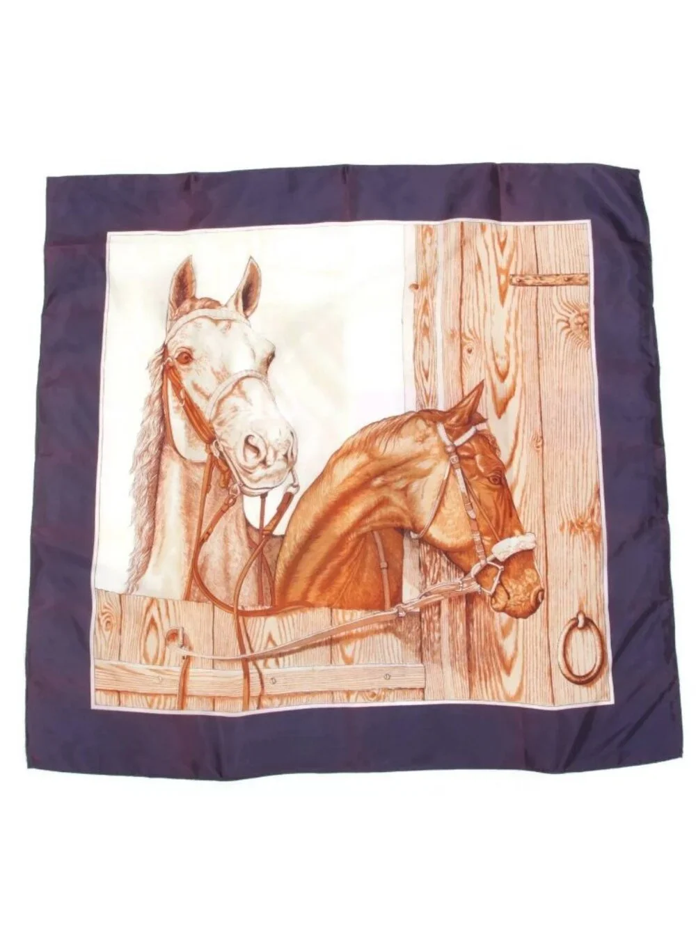 Vintage Equestrian Horses Head Acetate Twill Scarf Japan 28.5 x 29 Square /796